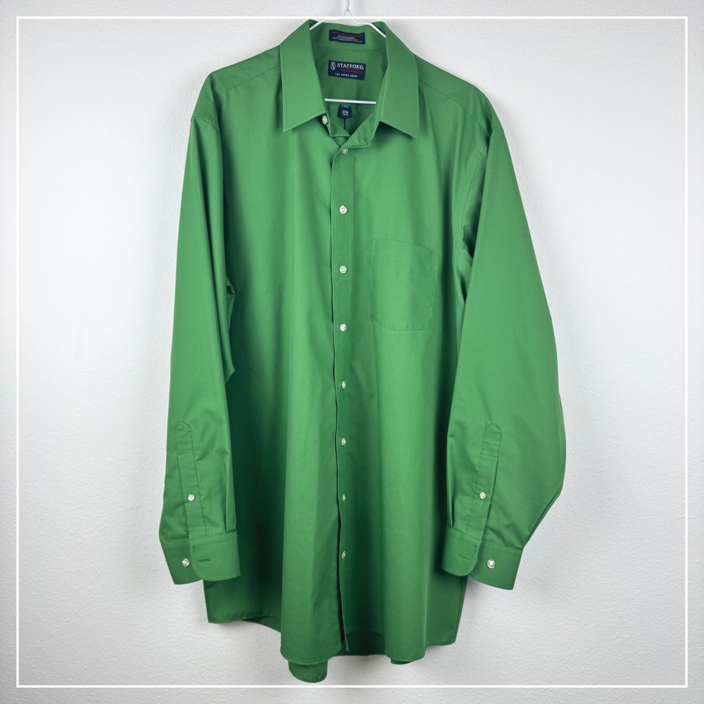Stafford Button Down Shirt Mens 17.5 36-37 Green Excellent Business Casual